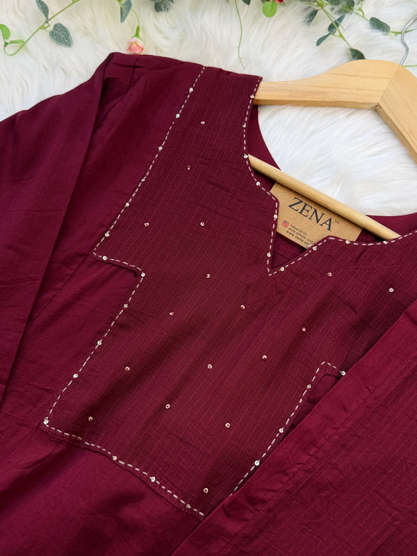 ✨ Pure Kota Doria Anarkali Kurti Set with Handwork Details ✨