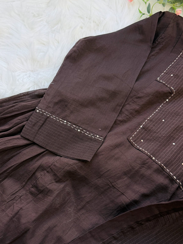 ✨ Pure Kota Doria Anarkali Kurti Set with Handwork Details ✨