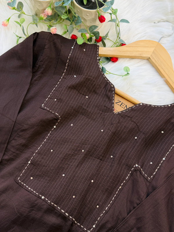 ✨ Pure Kota Doria Anarkali Kurti Set with Handwork Details ✨