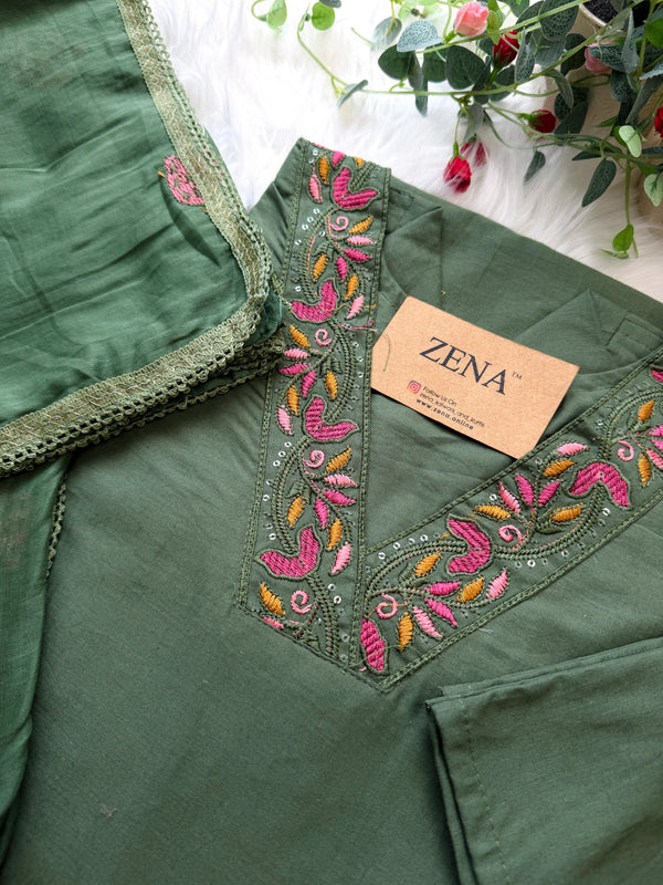 ✨ Pure Cotton Embroidered Kurti Set ✨