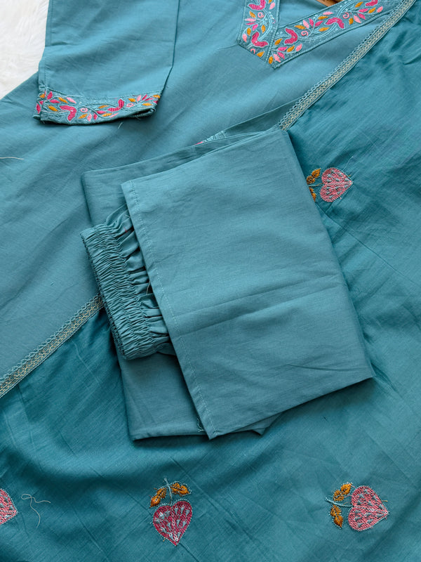 ✨ Pure Cotton Embroidered Kurti Set ✨