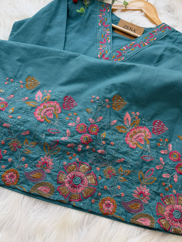 ✨ Pure Cotton Embroidered Kurti Set ✨