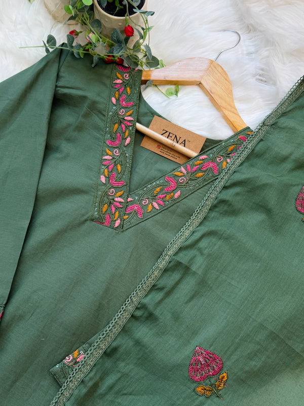 ✨ Pure Cotton Embroidered Kurti Set ✨
