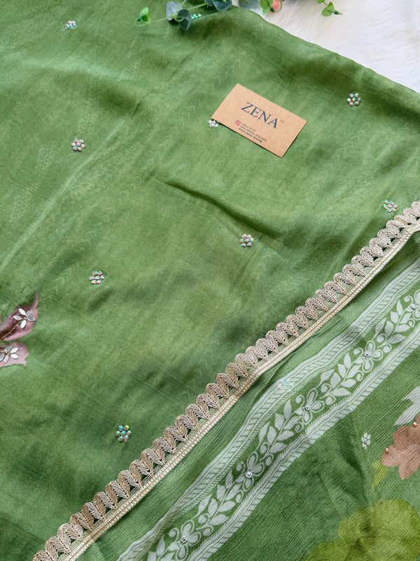 ✨ Premium Crepe Hand Detailed Unstitched Suit ✨
