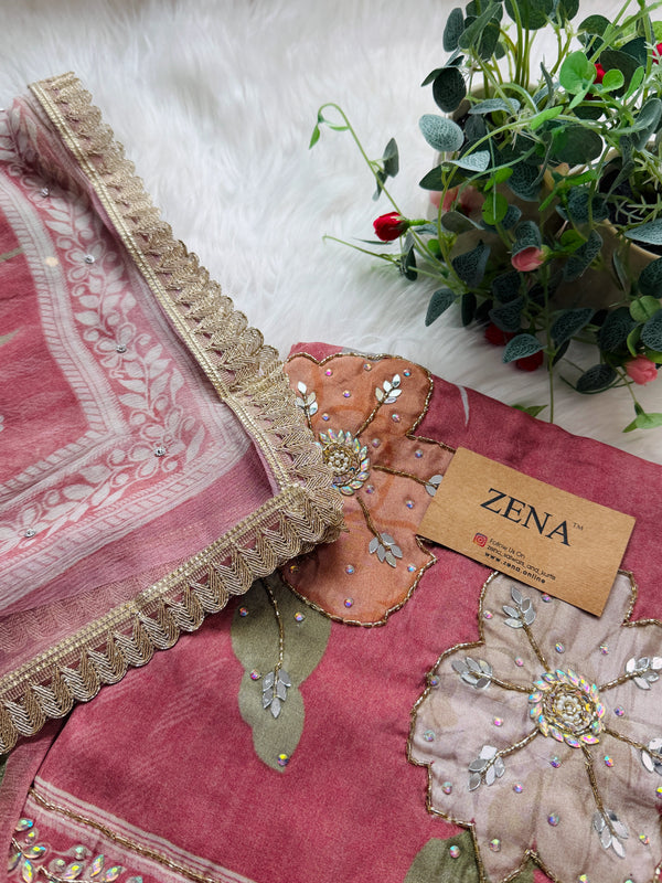 ✨ Premium Crepe Hand Detailed Unstitched Suit ✨