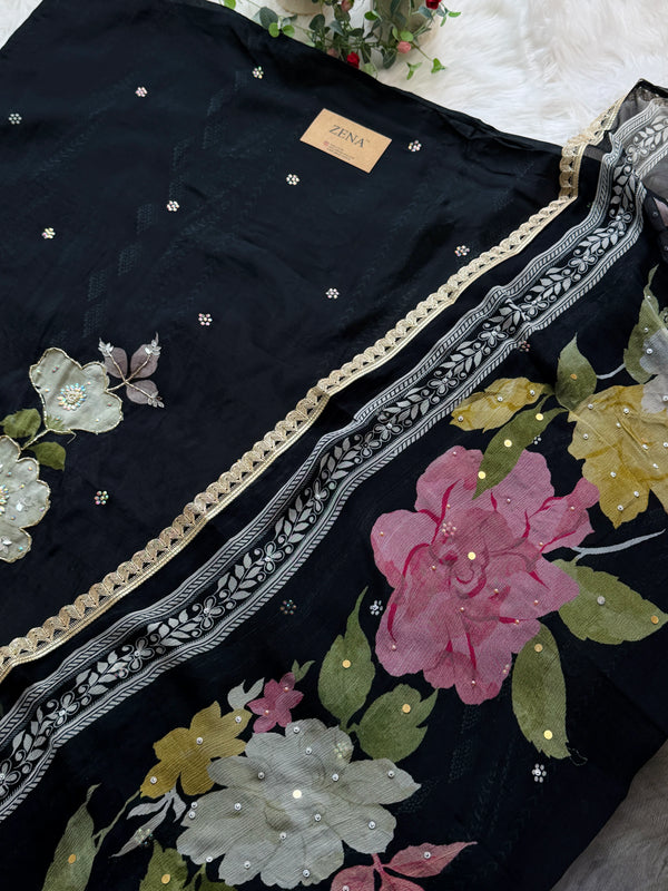✨ Premium Crepe Hand Detailed Unstitched Suit ✨