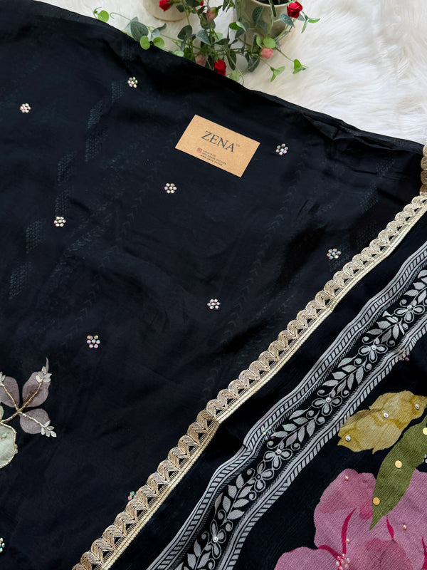 ✨ Premium Crepe Hand Detailed Unstitched Suit ✨