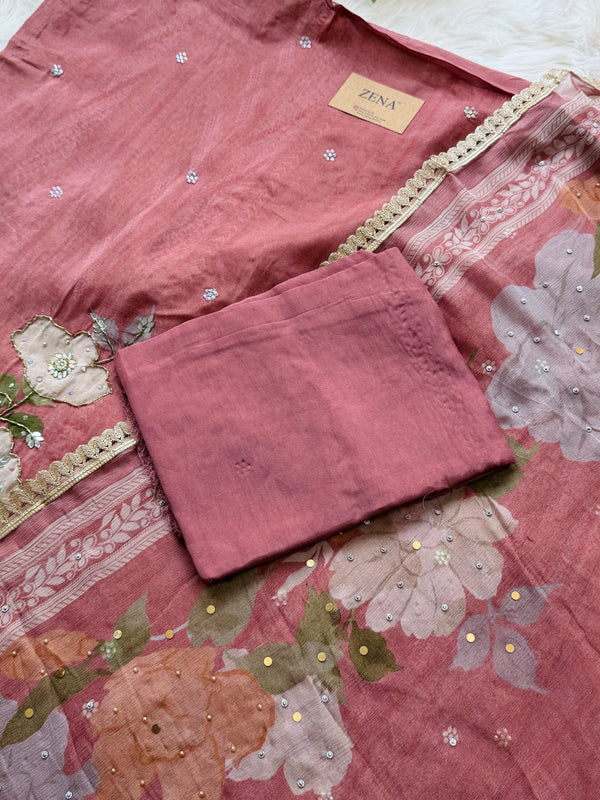 ✨ Premium Crepe Hand Detailed Unstitched Suit ✨