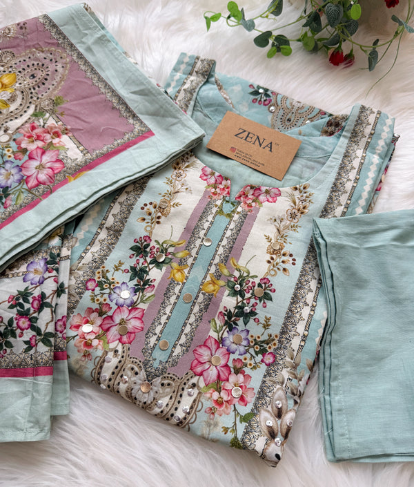 ✨ Pure Cotton Mirror Work Kurti Set ✨