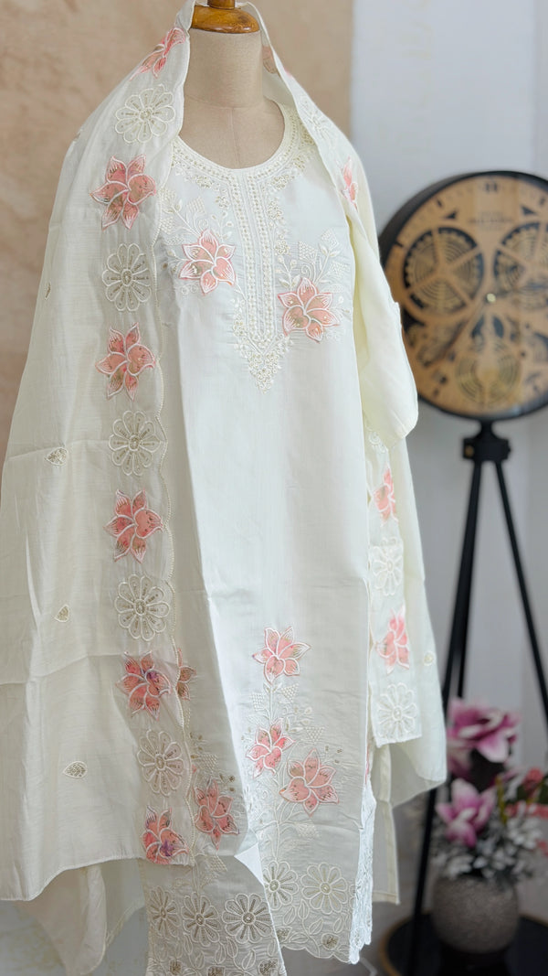 ✨ Glass Chanderi Embroidered Kurti Set ✨