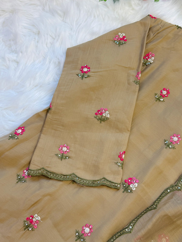 ✨ Glass Chanderi Embroidered A-Line Kurti Set ✨