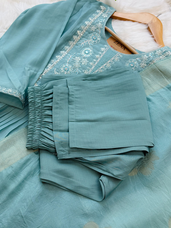 ✨ Roman Silk Embroidered Kurti Set ✨