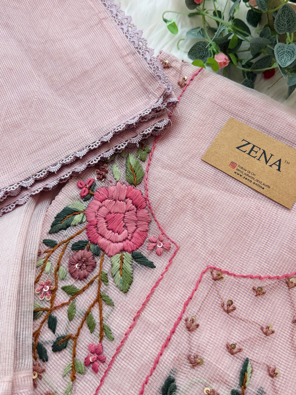 ✨ Kota Doria Hand Detailed Unstitched Suit ✨