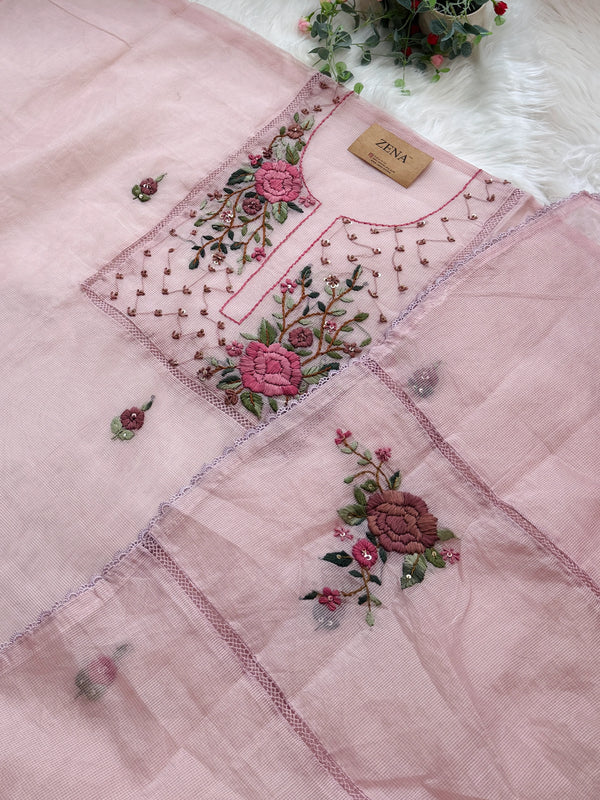 ✨ Kota Doria Hand Detailed Unstitched Suit ✨