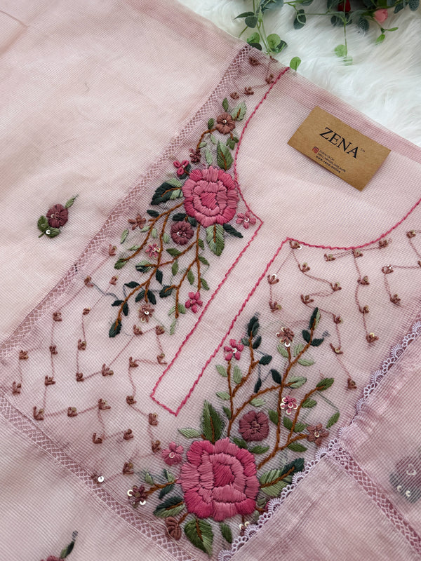 ✨ Kota Doria Hand Detailed Unstitched Suit ✨