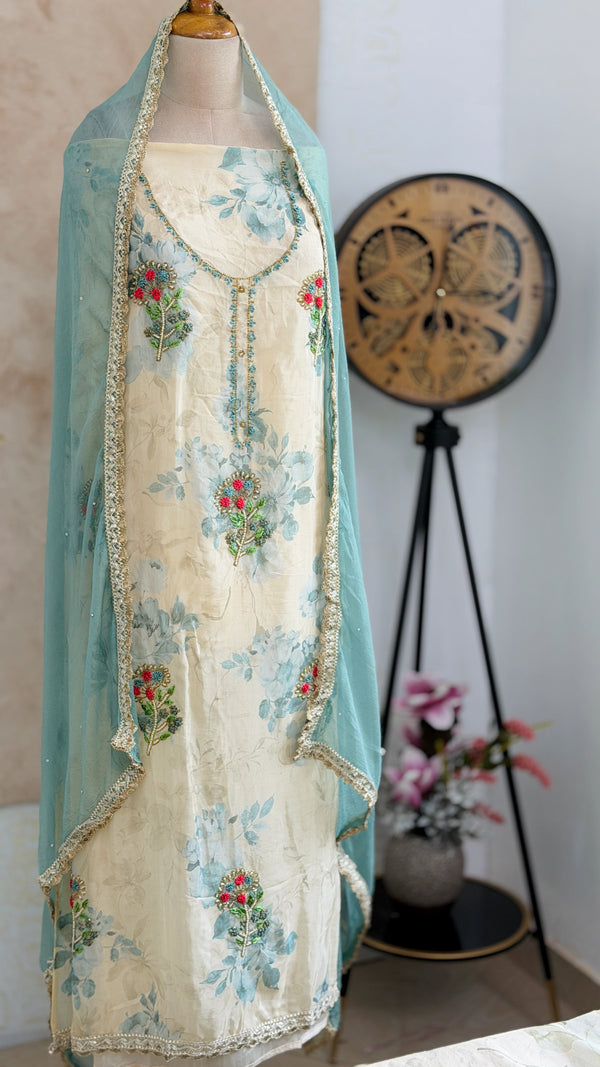 ✨ Pure Crepe Unstitched Suit with Chiffon Dupatta ✨