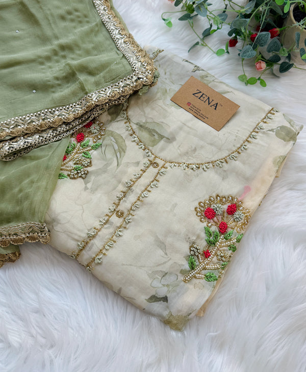 ✨ Pure Crepe Unstitched Suit with Chiffon Dupatta ✨