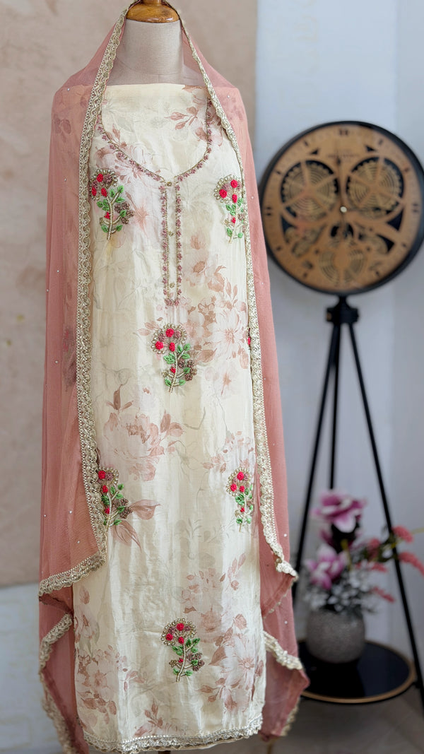 ✨ Pure Crepe Unstitched Suit with Chiffon Dupatta ✨
