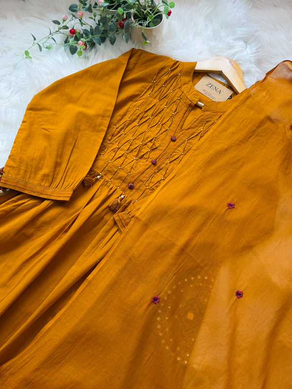 ✨ Pure Cotton Hand Detailed Anarkali Set ✨