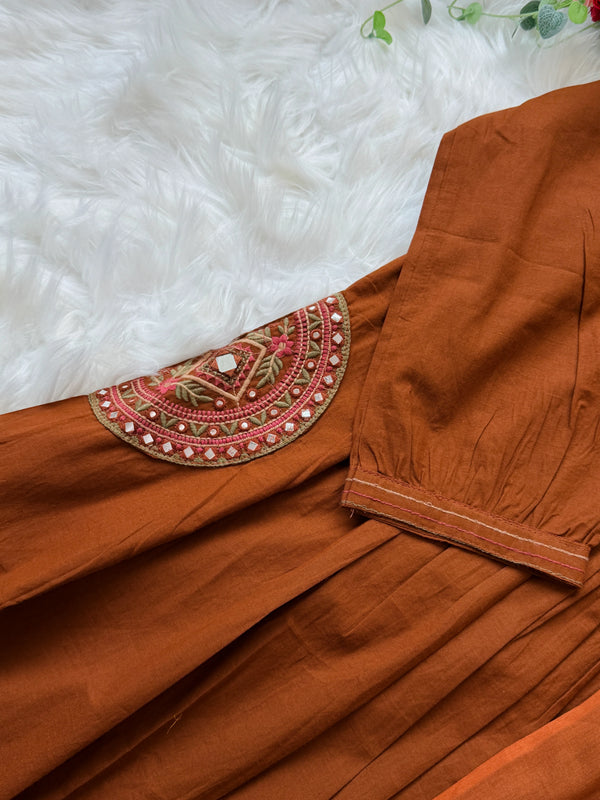 ✨ Pure Cotton Hand Detailed Anarkali Set ✨