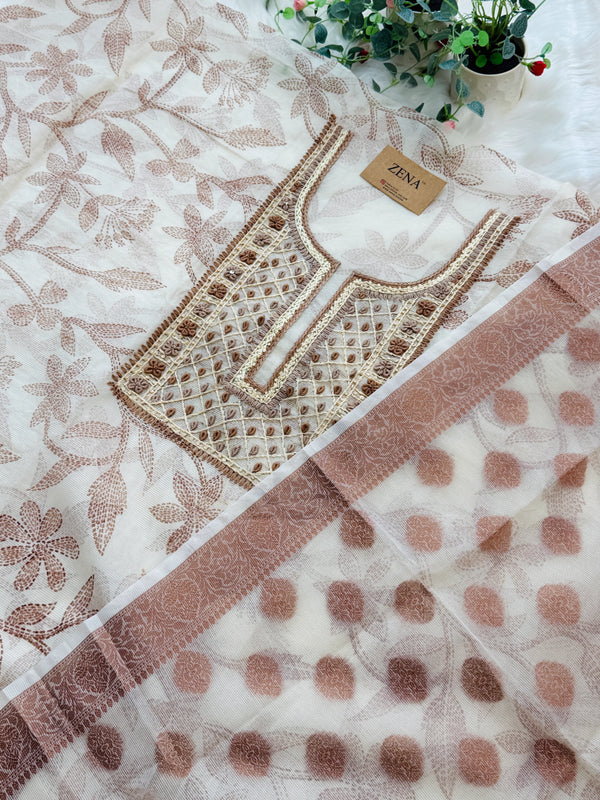 ✨ Kota Doria Hand Detailed Unstitched Suit ✨