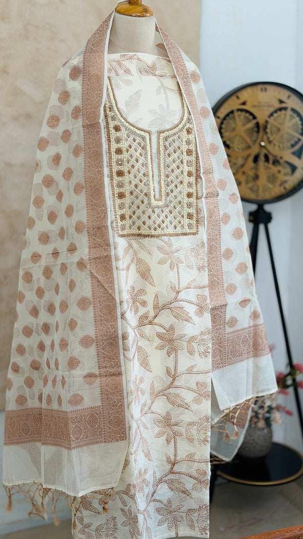 ✨ Kota Doria Hand Detailed Unstitched Suit ✨