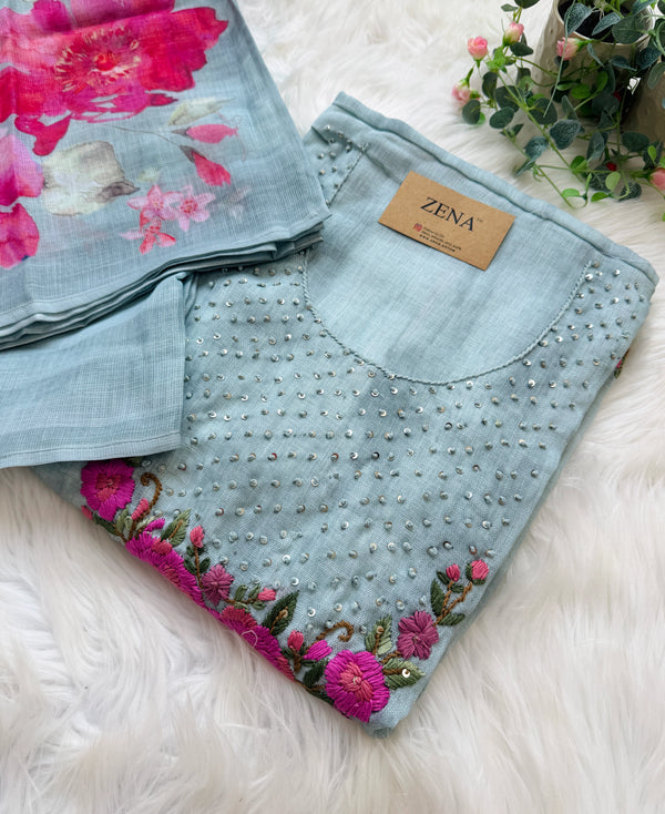 ✨ Linen Silk Hand Detailed Unstitched Suit ✨