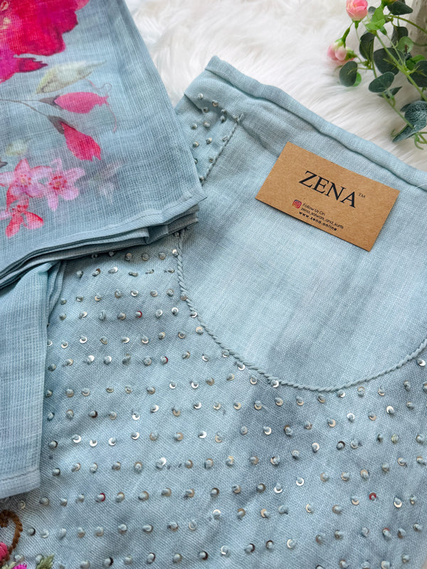 ✨ Linen Silk Hand Detailed Unstitched Suit ✨