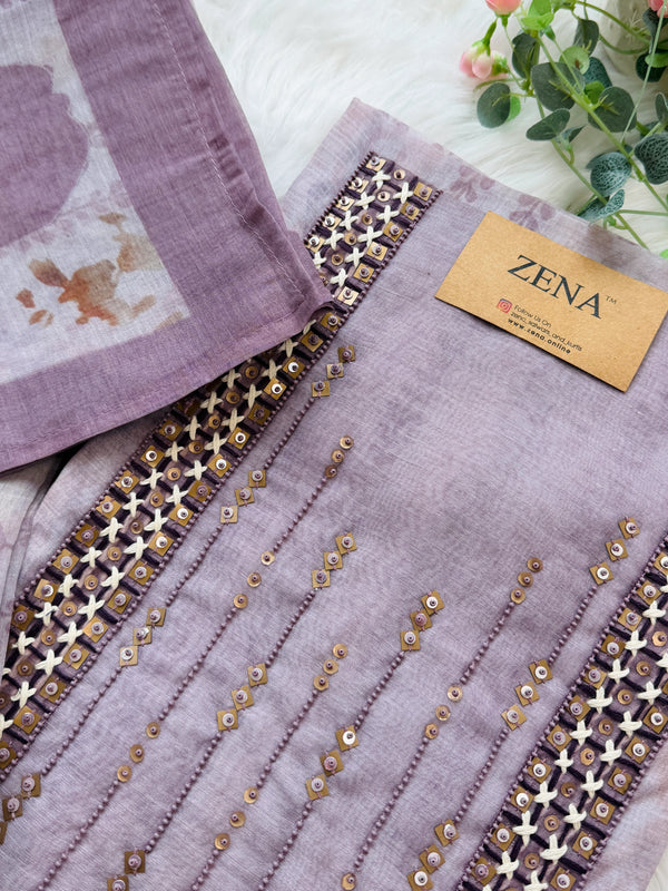 ✨ Mul Chanderi Hand Detailed Unstitched Suit ✨