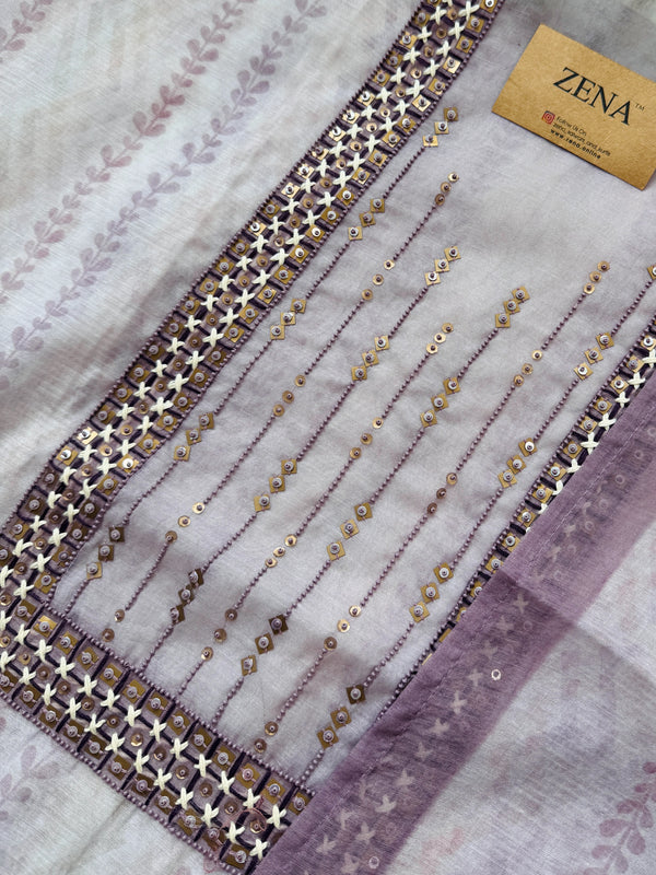 ✨ Mul Chanderi Hand Detailed Unstitched Suit ✨