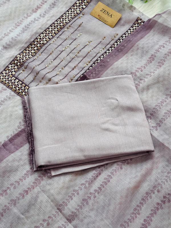 ✨ Mul Chanderi Hand Detailed Unstitched Suit ✨