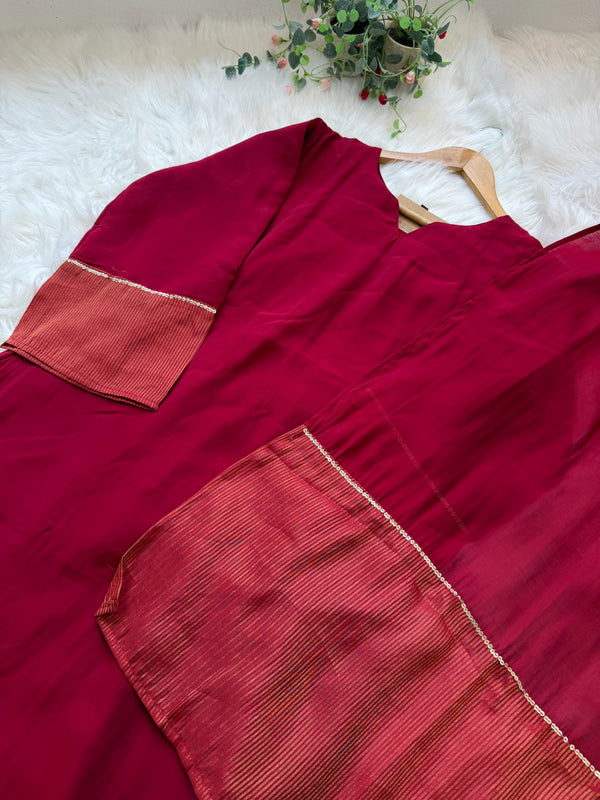 ✨ Glass Chanderi A-Line Kurti Set ✨