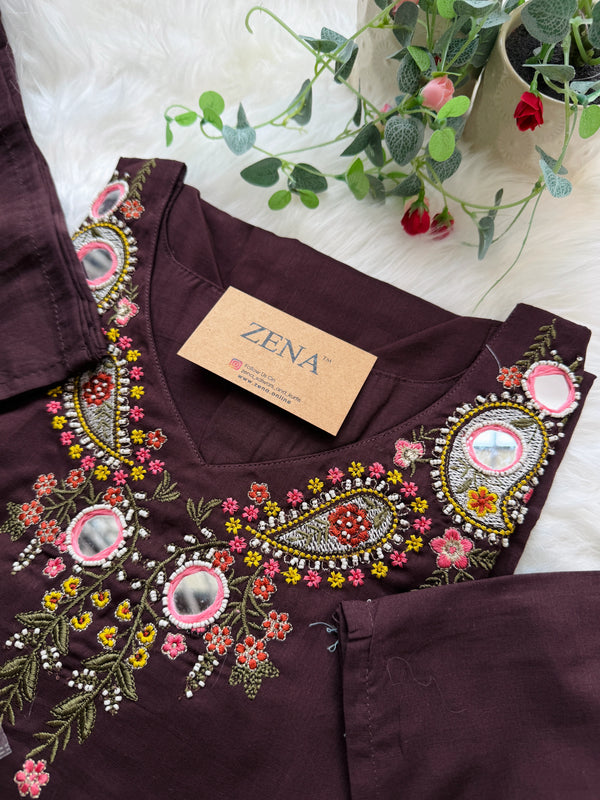 ✨ Pure Cotton Embroidered Mirror Work Kurti Set ✨