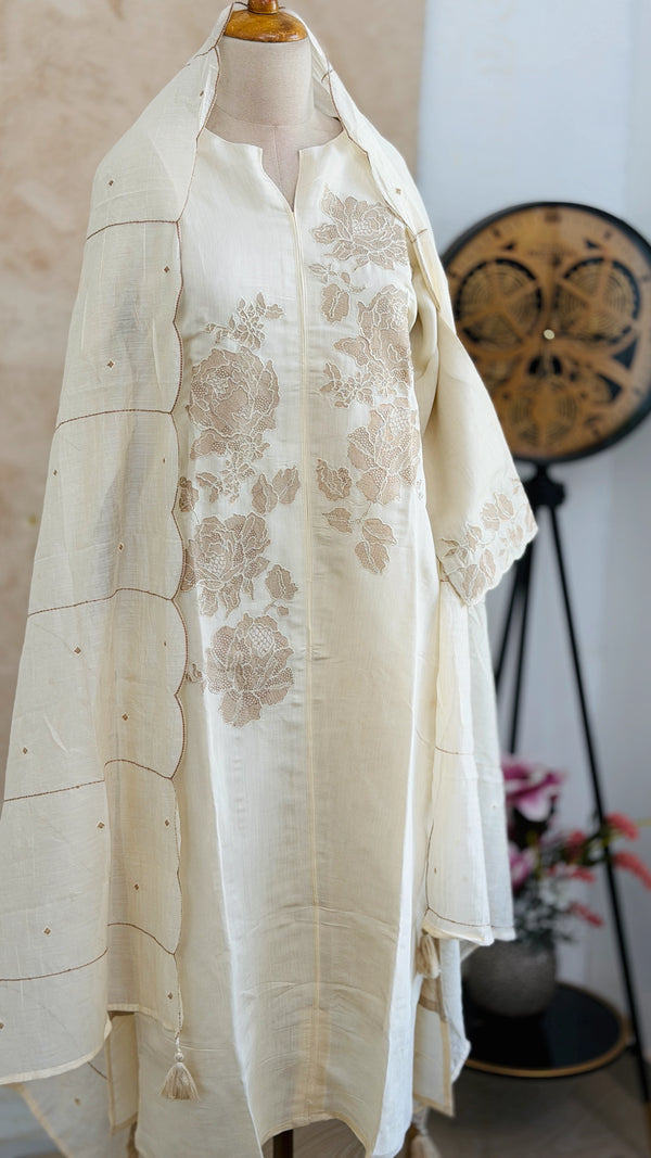 ✨ Mul Chanderi Embroidered Slitted Kurti Set ✨