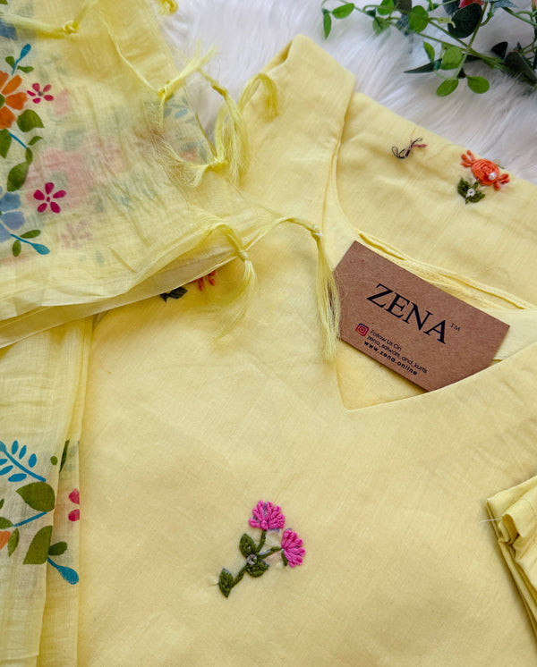 ✨ Pure Cotton Embroidered A-Line Kurti Set ✨