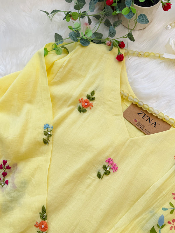 ✨ Pure Cotton Embroidered A-Line Kurti Set ✨