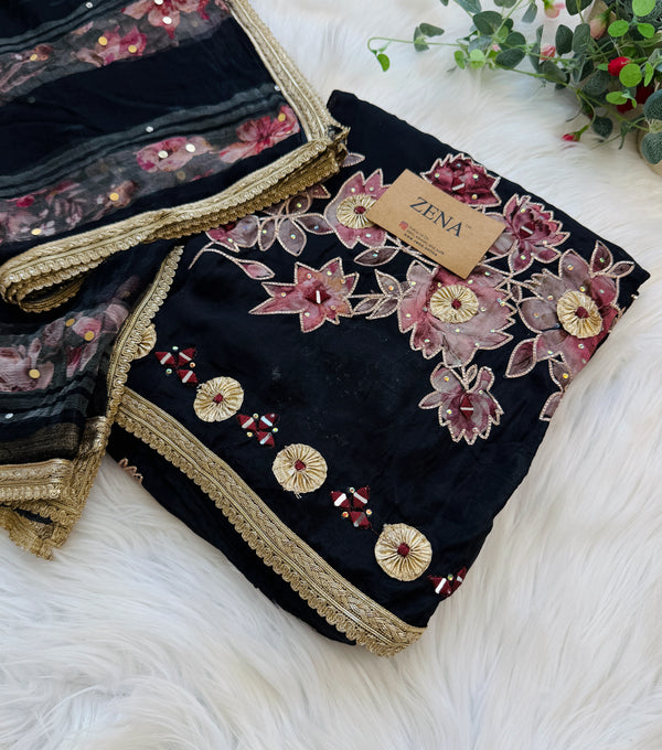 ✨ Premium Crepe Hand Detailed Unstitched Suit ✨