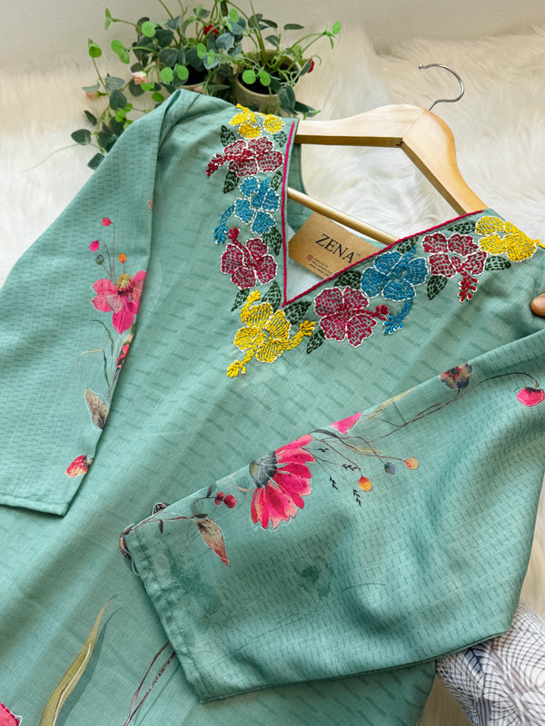 ✨ Pure Cotton Embroidered A-Line Kurti Set ✨