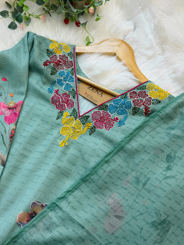 ✨ Pure Cotton Embroidered A-Line Kurti Set ✨