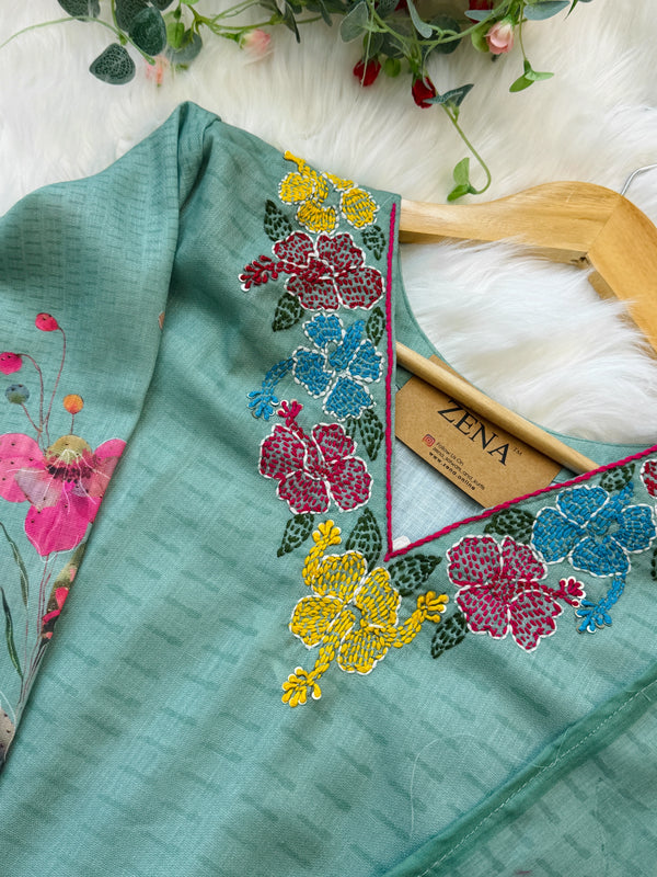 ✨ Pure Cotton Embroidered A-Line Kurti Set ✨