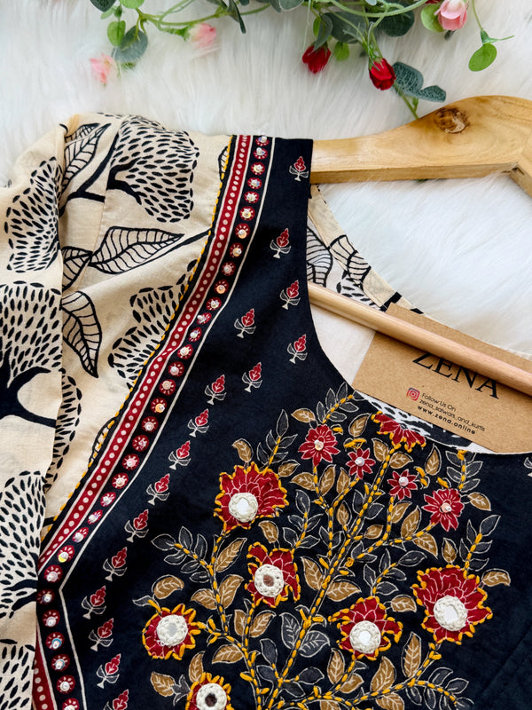 ✨ Pure Cotton Mirror Work Kurti Set ✨