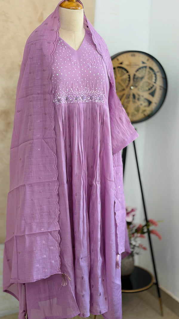 ✨ Mul Chanderi Embroidered Anarkali Set ✨