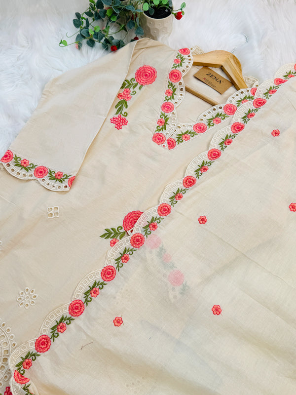 ✨ Pure Cotton Embroidered Kurti Set ✨