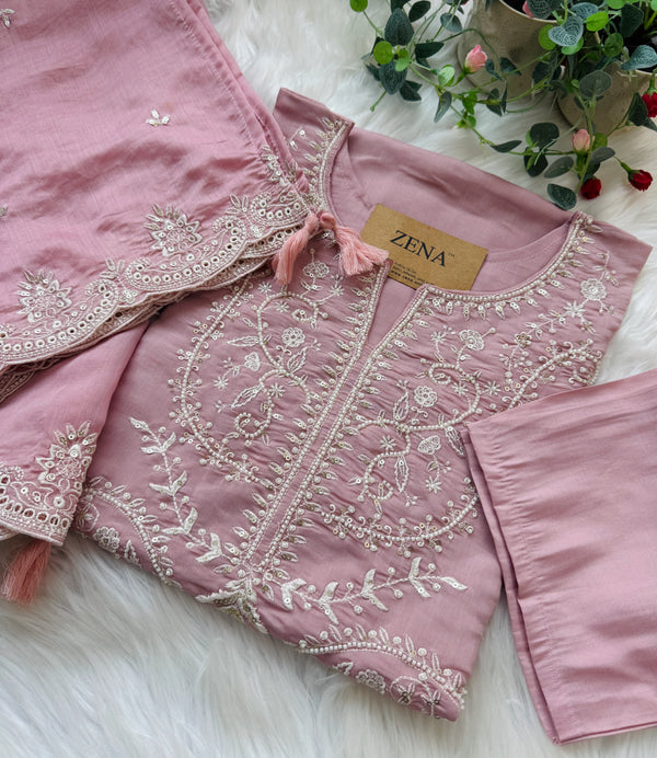 ✨ Premium Mul Chanderi Handwork Kurti Set ✨