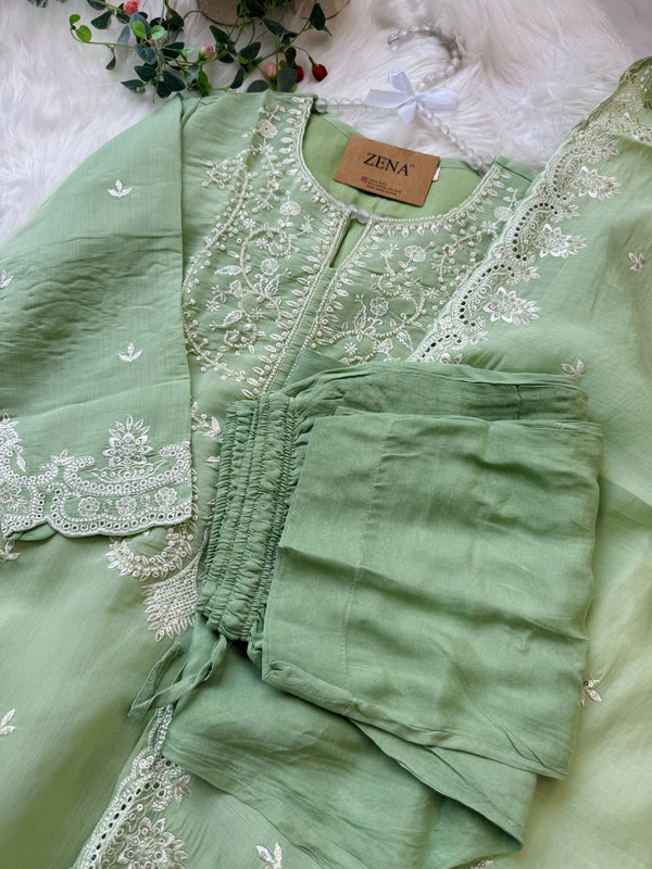 ✨ Premium Mul Chanderi Handwork Kurti Set ✨