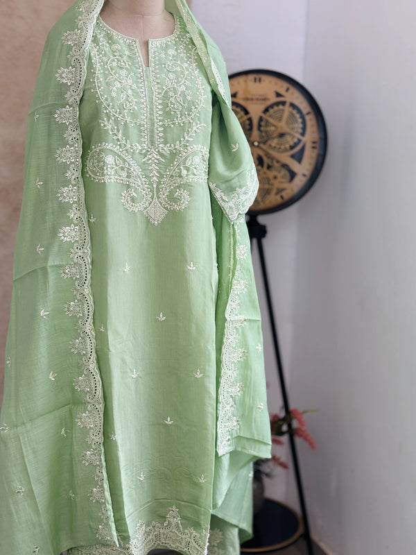 ✨ Premium Mul Chanderi Handwork Kurti Set ✨