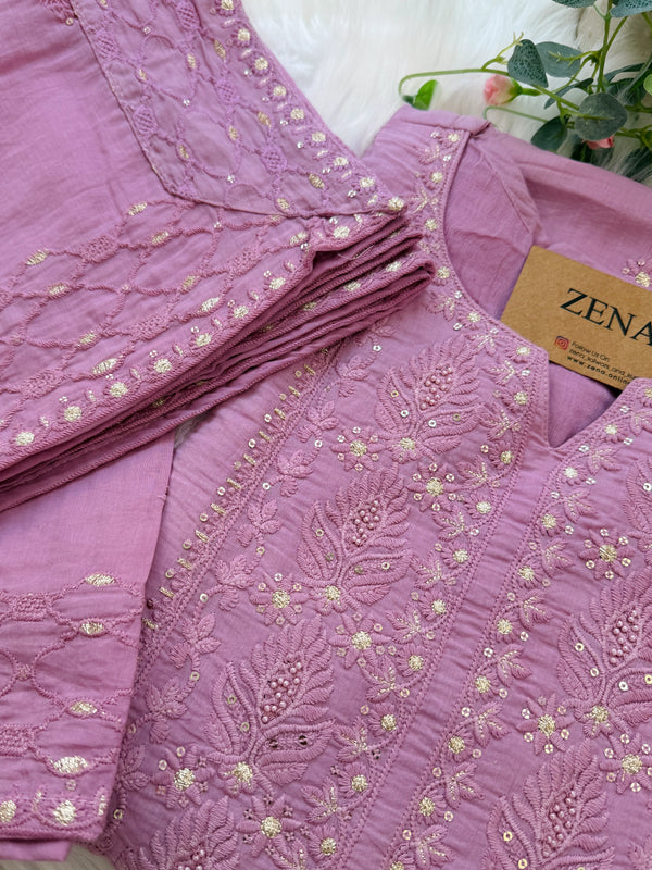 ✨ Premium Mul Chanderi Embroidered Kurti Set ✨