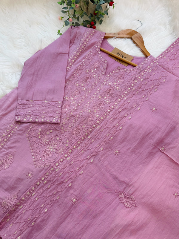 ✨ Premium Mul Chanderi Embroidered Kurti Set ✨