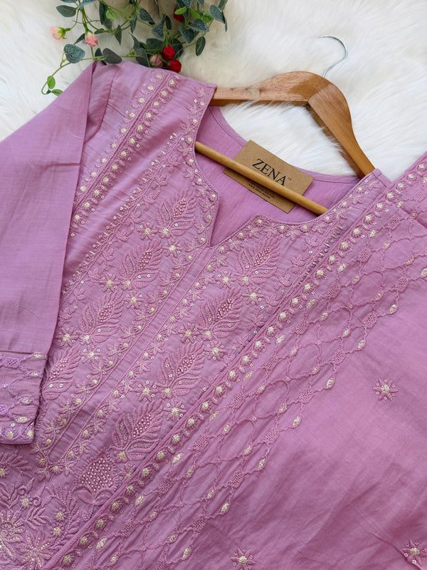 ✨ Premium Mul Chanderi Embroidered Kurti Set ✨