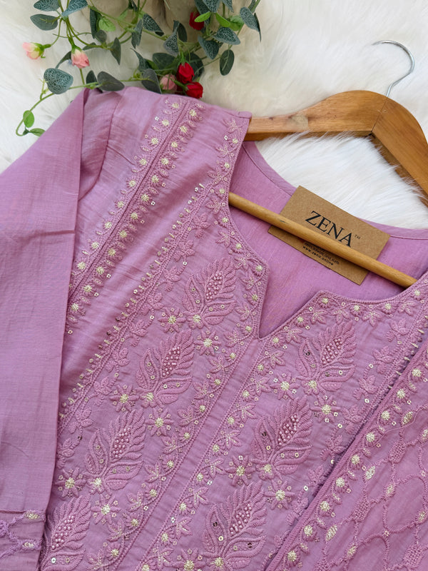 ✨ Premium Mul Chanderi Embroidered Kurti Set ✨